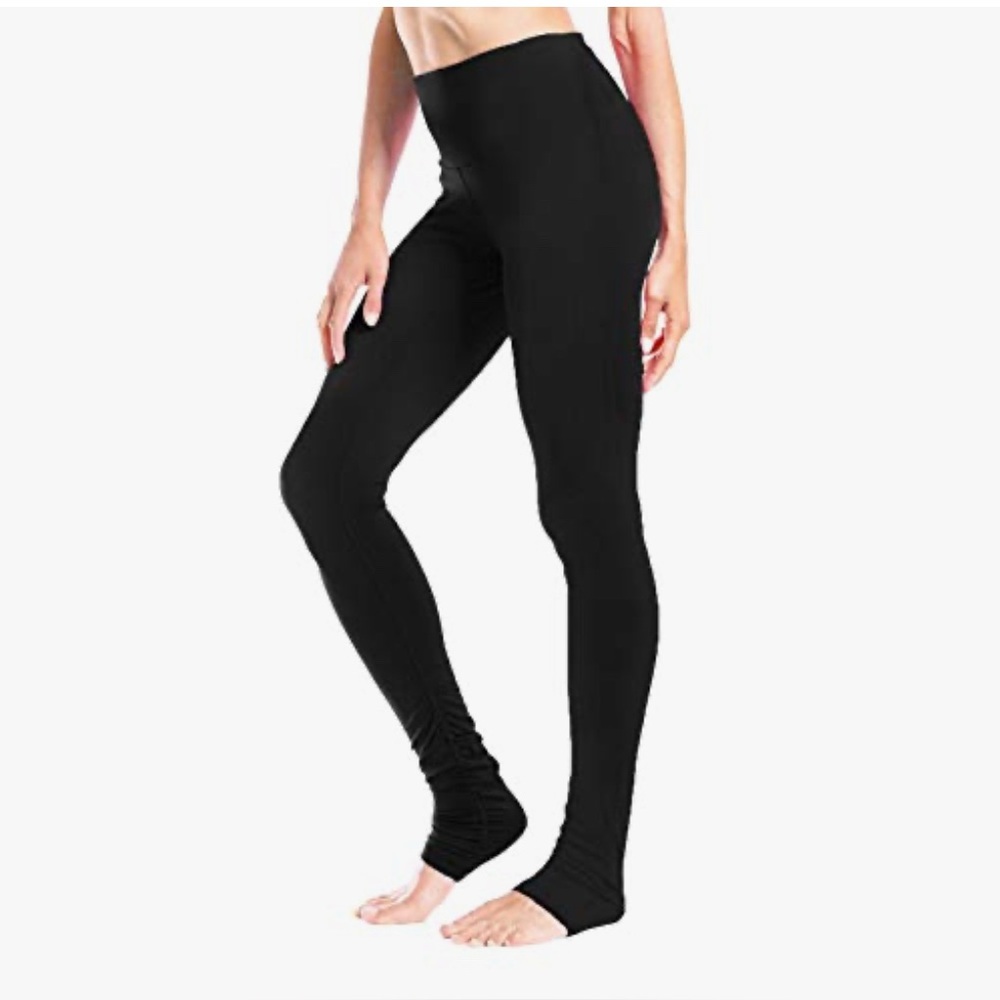 Black extra long tall girl yoga pants leggings over heel stirrup sexy dancer nwt